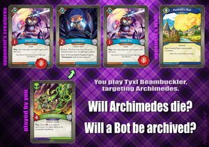 You try to use Tyxl Beambuckler to kill a non-flank Archimedes, while the opponent has Haedroth's Wall in play.
