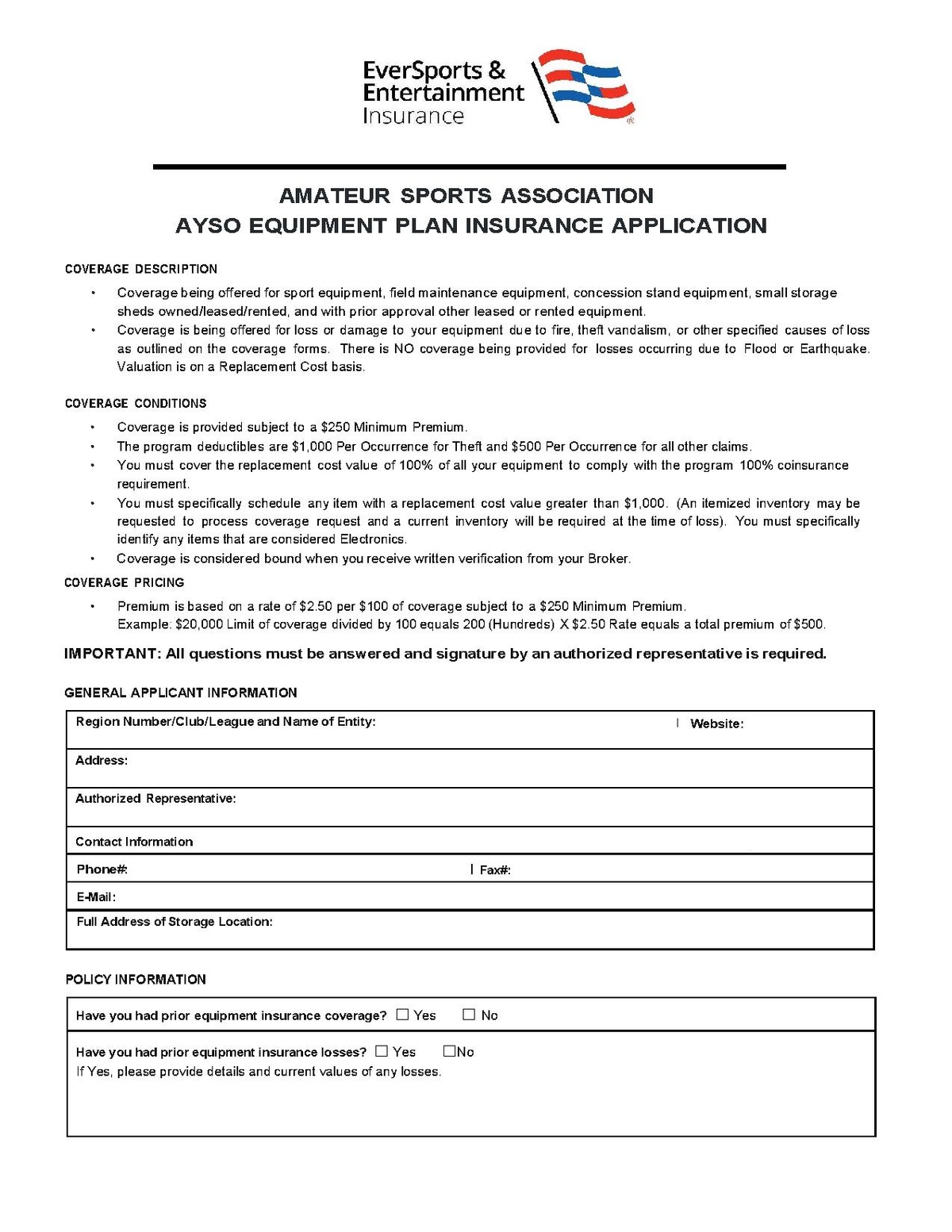 FileAYSO Equipment Insurance Application.pdf AYSO Wiki