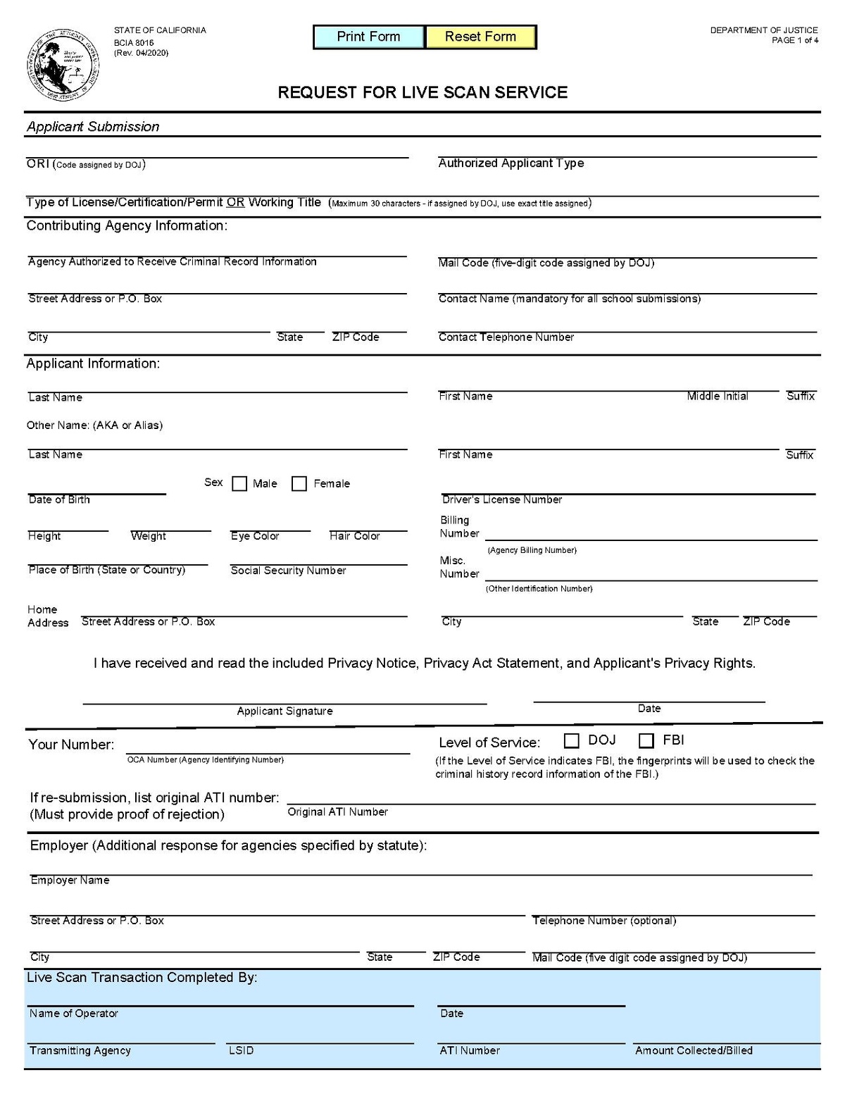 File:Request for live scan service form DOJ.pdf - AYSO Wiki