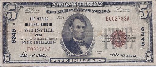 Series of 1929 Type 1 $5 bank note