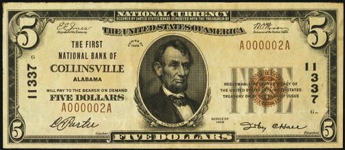 1929 Type 1 $5 bank note