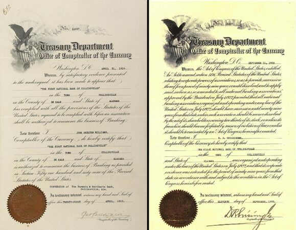 First National Bank of Collinsville charter and extension