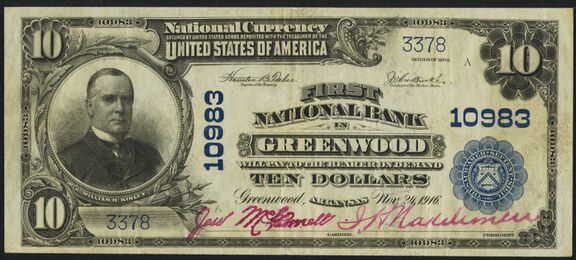 1902 Plain Back $10 bank note