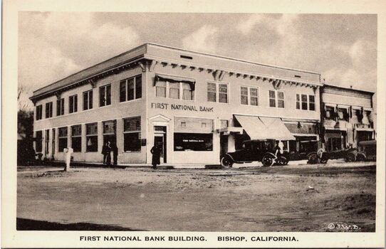 Postcard of the First National Bank of Bishop, California