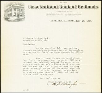 First National Bank of Redlands letterhead