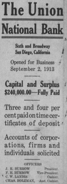 Union National Bank of San Diego ad