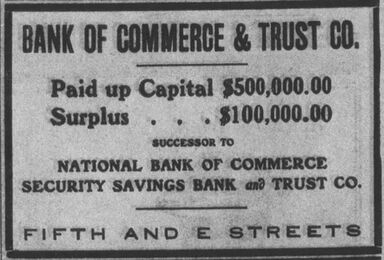 1907 ad for the Bank of Commerce & Trust Co.