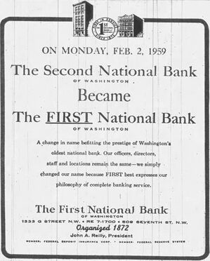 1959 advertisement for the First National Bank of Washington