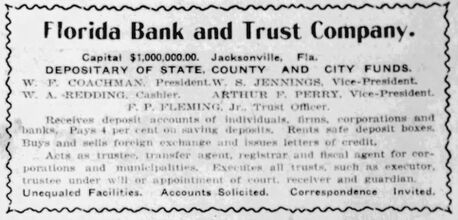 1905 advertisement for the Florida Bank and Trust Company