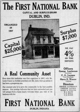 A 1928 advertisement for the First National Bank