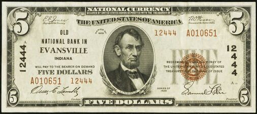 1929 Type 2 $5 bank note