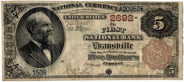 1882 Brown Back $5 bank note