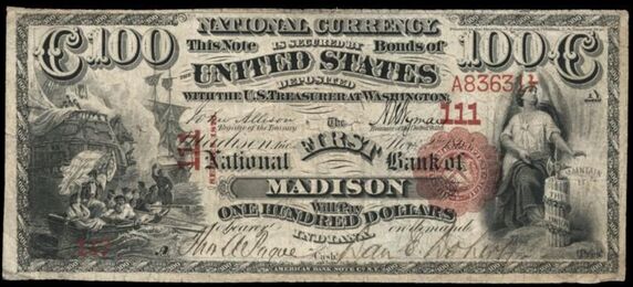 Series of 1875 $100 bank note