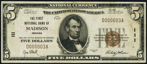 1929 Type 1 $5 bank note
