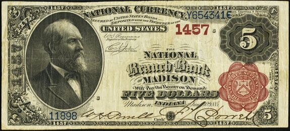 1882 Brown Back $5 bank note