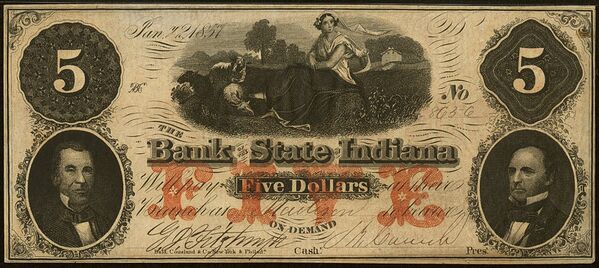 The Bank of the State of Indiana, Branch at Madison Counterfeit $5