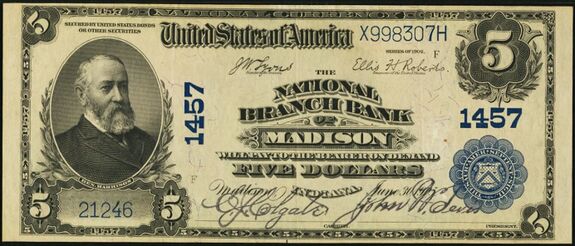 1902 Plain Back $5 bank note