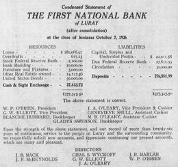 1926 Combined statement for the First National Bank of Luray