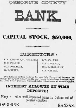 A July 1879 advertisement for the Osborne County Bank