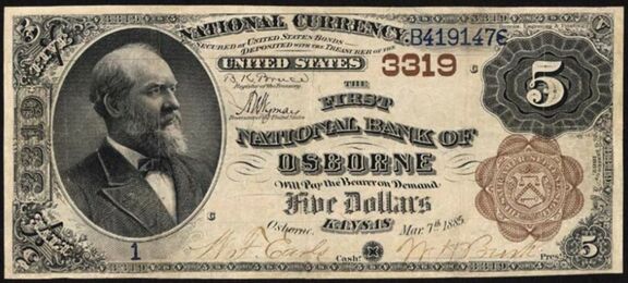 1882 Brown Back $5 bank note