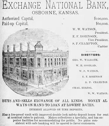 An 1890 advertisement for the Exchange National Bank