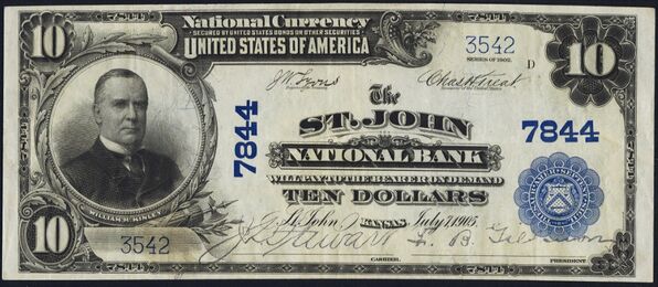 1902 Plain Back $10 bank note