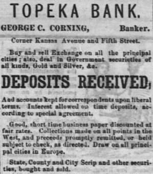 1868 advertisement for the Topeka Bank