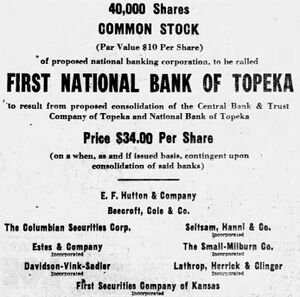 A 1957 advertisement for stock purchase of the First National Bank