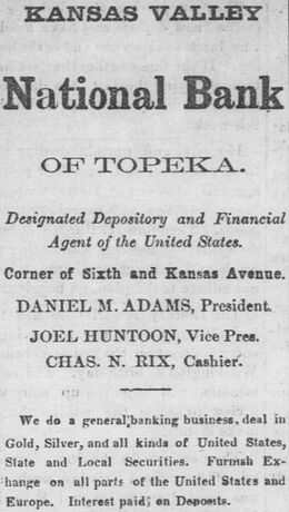 January 1872 advertisement for the Kansas Valley National Bank