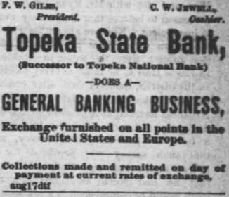 An 1878 advertisement for the Topeka State Bank