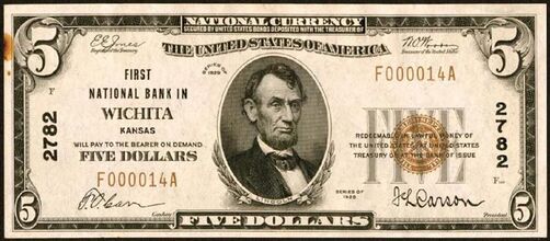 1929 Type 1 $5 bank note