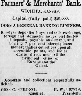 An advertisement for the Farmers' & Merchants' Bank