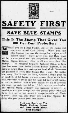Advertisement from October 1916 for Blue Stamps