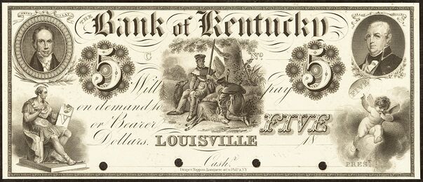 Bank of Kentucky, Louisville, Obsolete $5 Proof