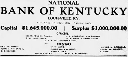 Advertisement from December 1905 for the National Bank of Kentucky
