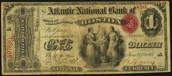 Original Series $1 bank note with pen signatures of B. Dodd, Cashier and N. Harris, President