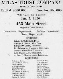 1919 advertisement for the new Atlas Trust Company