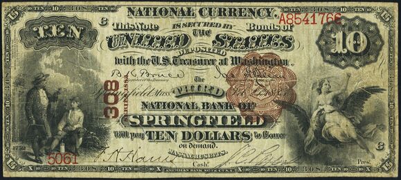 1882 Brown Back $10 bank note