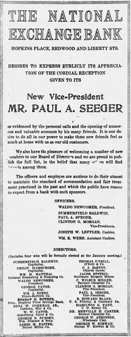 November 1918 advertisement for the National Exchange Bank