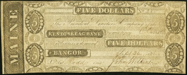Kenduskeag Bank Obsolete $5 Counterfeit