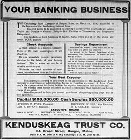 March 1906 advertisement for the new Kenduskeag Trust Company