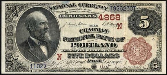 1882 Brown Back $5 bank note