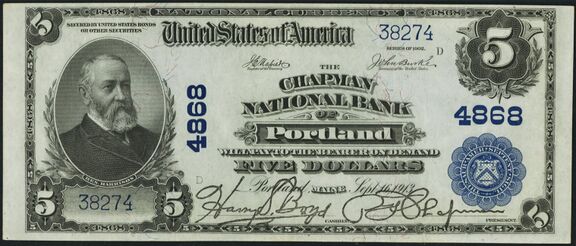 1902 Plain Back $5 bank note