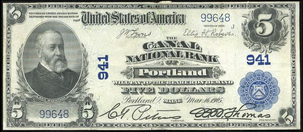 1902 $5 Plain Back bank note with engraved signatures