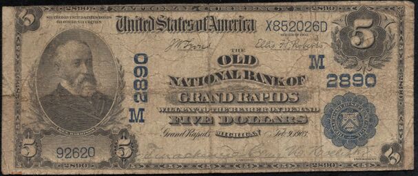 1902 Plain Back $5 bank note