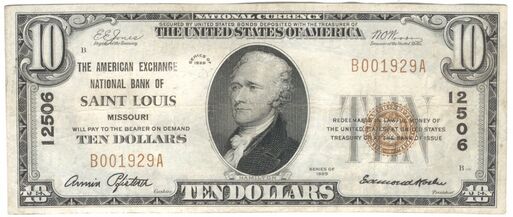 1929 Type 1 $10 bank note