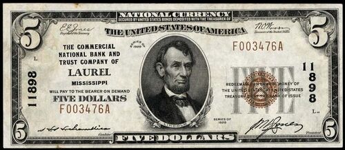 1929 Type 1 $5 bank note