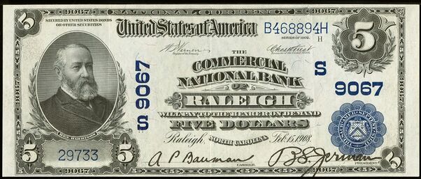 1902 Plain Back $5 bank note