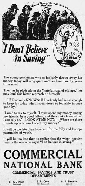 1926 advertisement for the Commercial National Bank