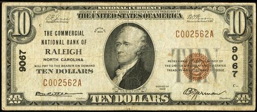 1929 Type 1 $10 bank note